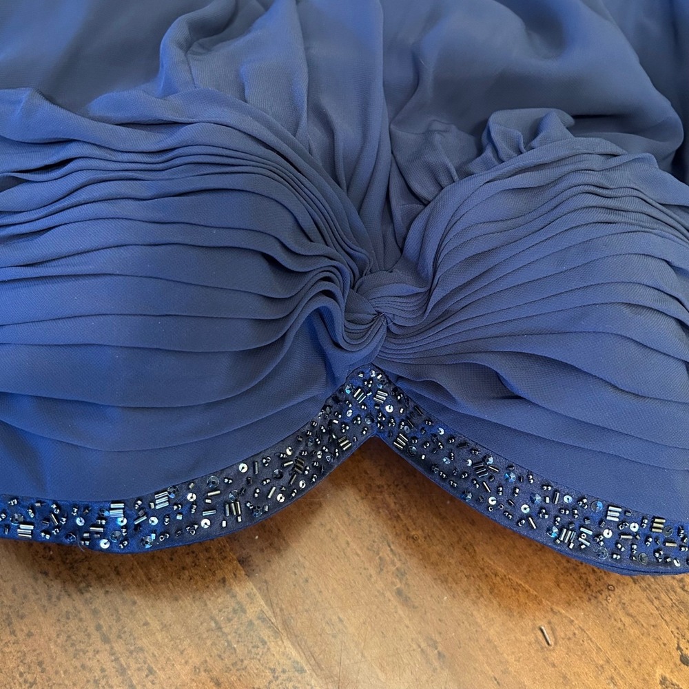 Davids Bridal Navy Blue Strapless Dress Beaded Chiffon Prom Bridesmaid Size 18